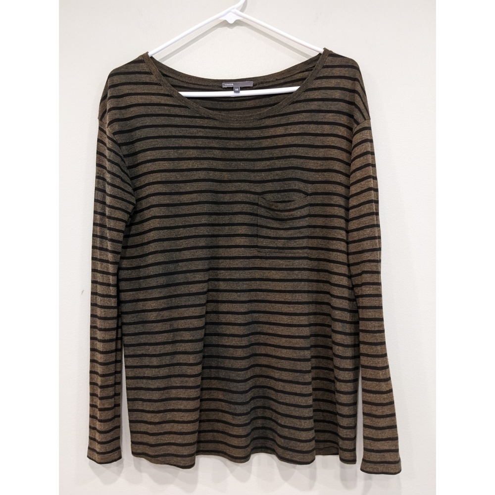 Vince Viscose Striped Long Sleeve Tee Size Xs
